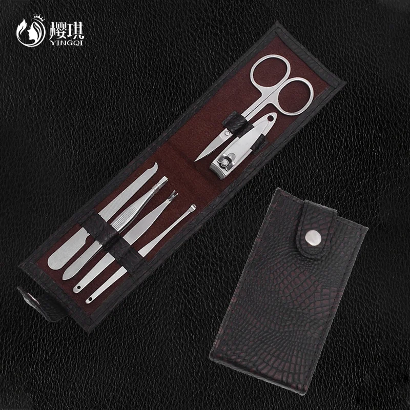 6PCS Professional Manicure Set Men Women Nail Clippers Kit Stainless Steel Pedicure and Manicure Kit with PVC Leather Case