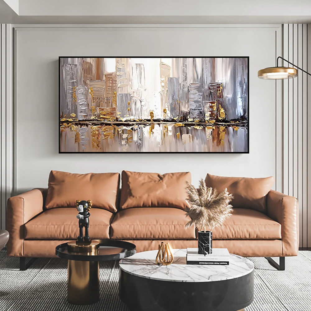 100% Handmade  City View Canvas Large Pictures Modern Decor framed abstract art work  wall  oil painting