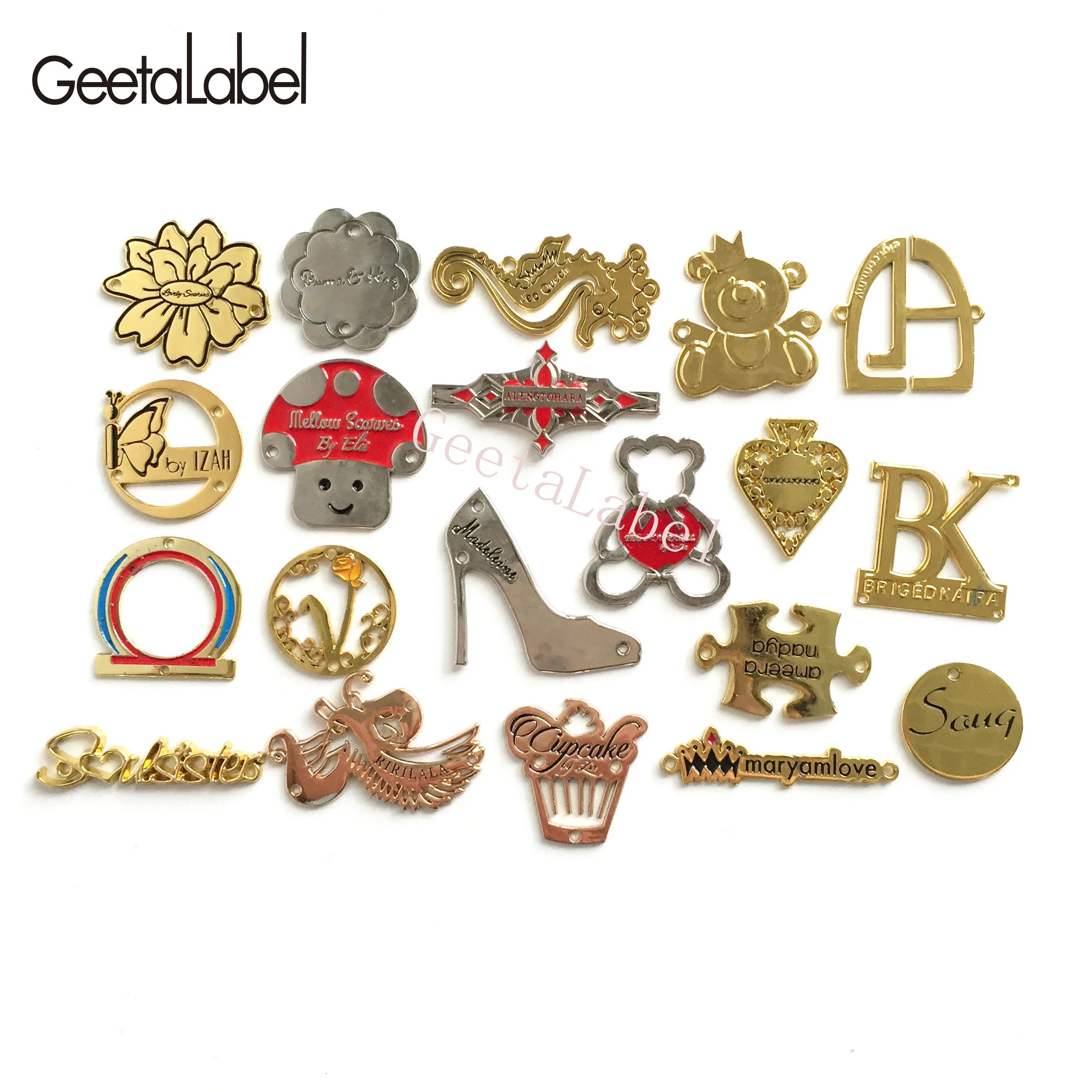 Custom Shape Logo Name Metal Clothing Tags Sewing Metal Labels For Hijab Scarf