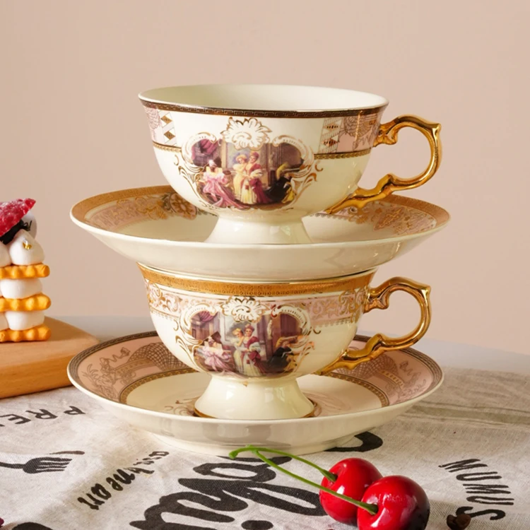 European style royal turkish saudi luxury porcelain cups afternoon tea cup and saucer ceramic coffee cup with gold handle