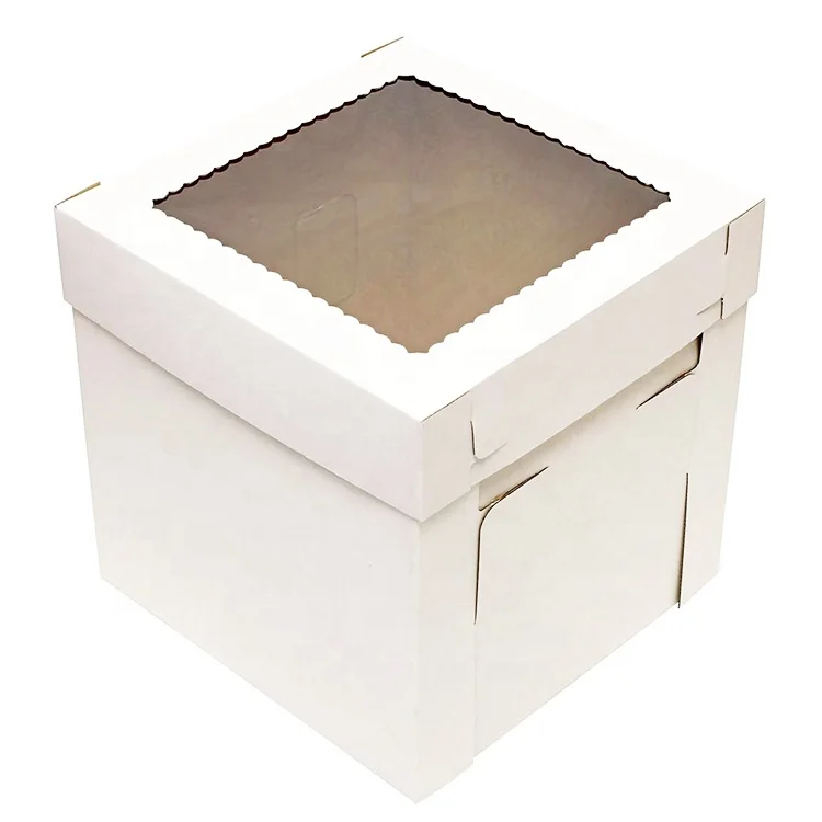 10 x 10 x 8 White Paperboard Inch Cake Box with Window Custom Square Paper Boxes For Cake