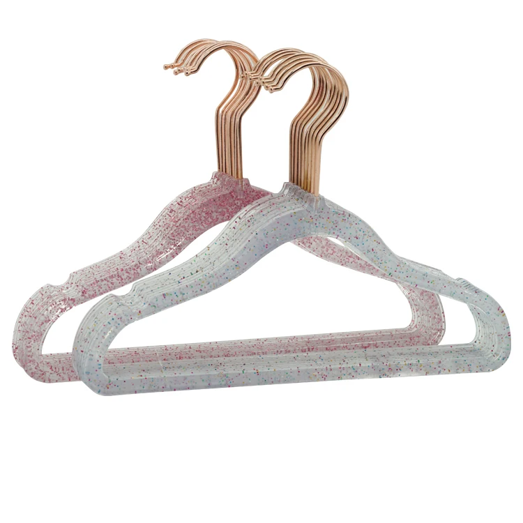 New Arrival Travel  Non Slip Popular Transparent Glitter Powder Environment-friendly Plastic Clothes Hangers