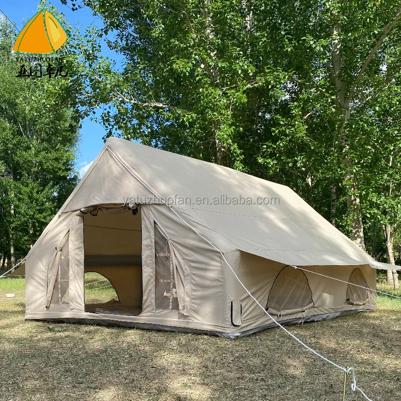 Factory Direct Sales outdoor 12sqm cotton air pole glamping inflatable house camping  tent  camping equipment