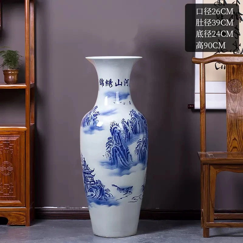 Wholesale Hand Painted Guest Greeting Pine Design Big Flower Vase Ceramic