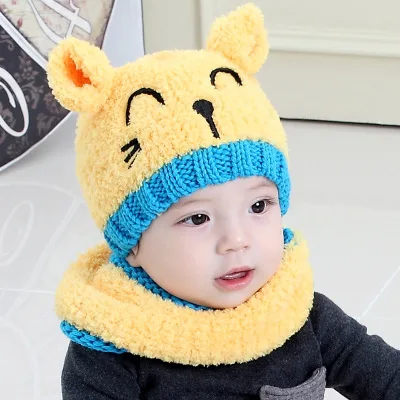 Custom Cute Lovely Children Fur Pom Pom Caps Girls Boys Warm Baby Scarf Hat