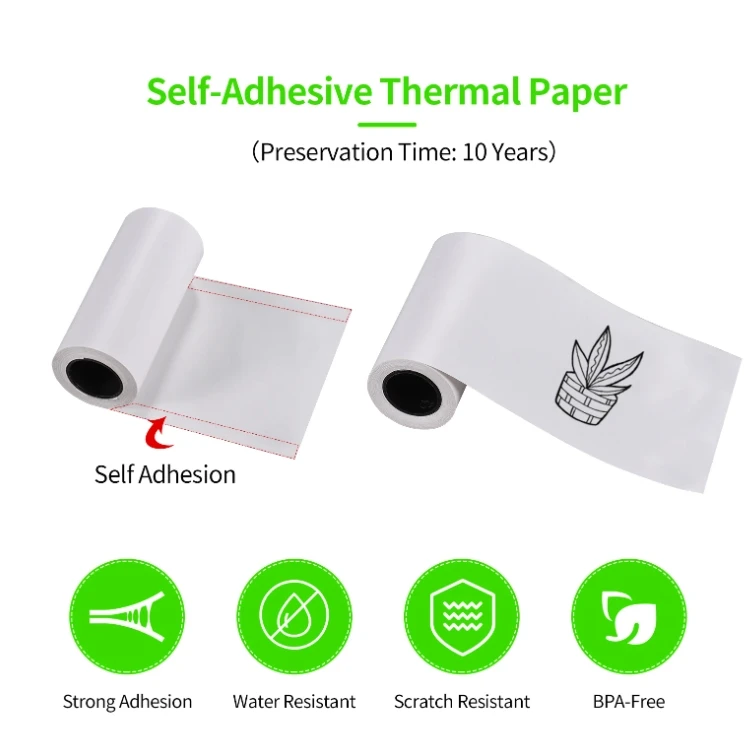 80 x 30 mm White Self-Adhesive Mini Printer Thermal Sticker Paper Label Receipt for Picture Photo Portable Printer Rolls