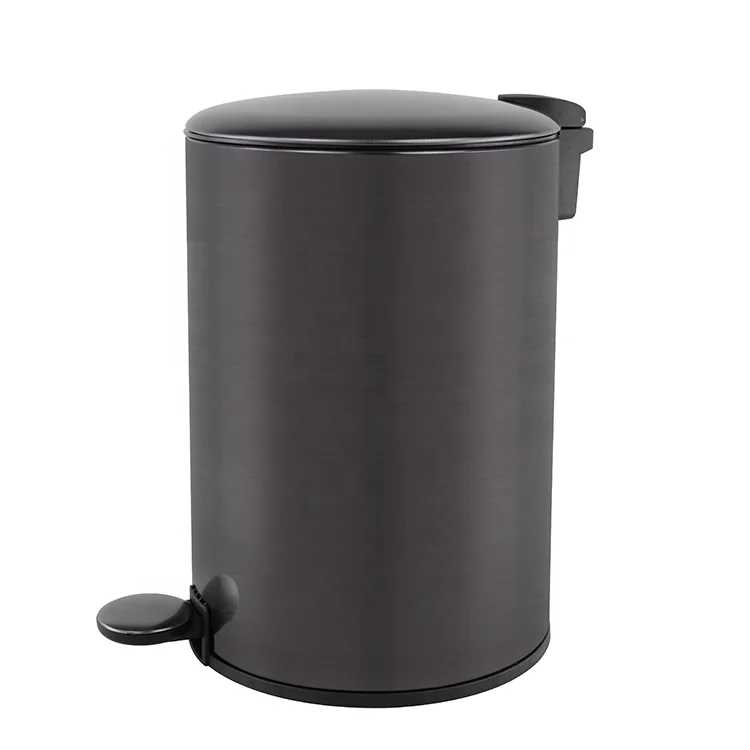 Modern black round shape dustbin with anti fingerprint oil iron powder coating foot pedal trash can