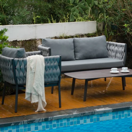 2020 Modern Outdoor Furniture Garden Leisure Rope Aluminum Sofa, Chair and Table Set