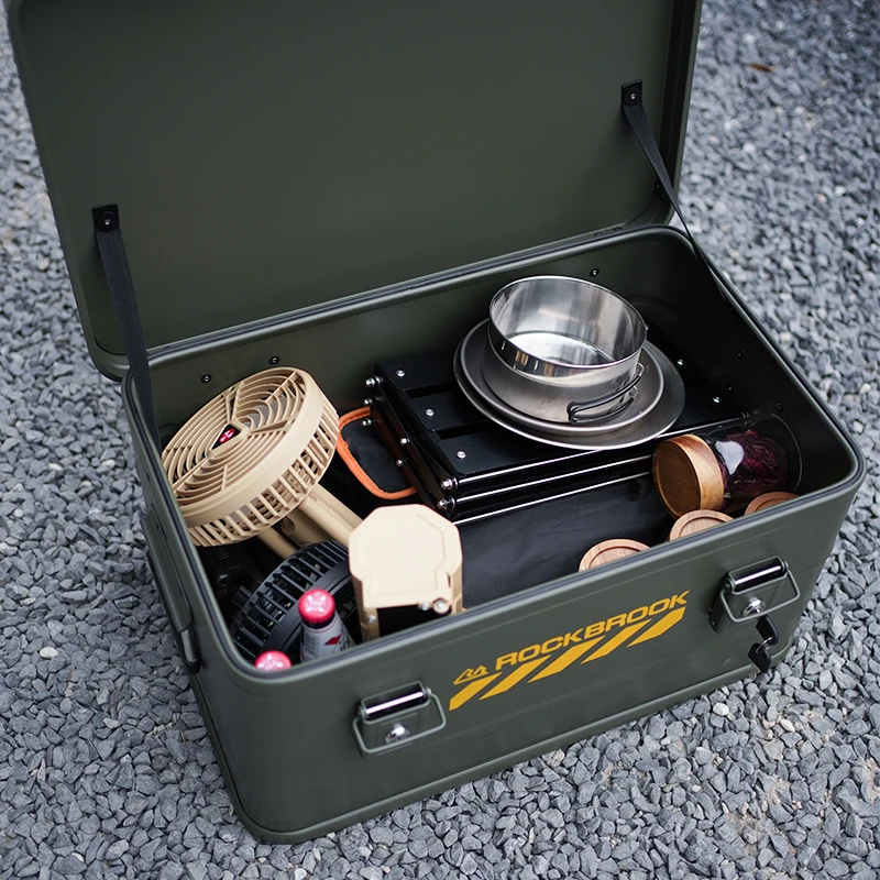 30L ROCKBROOK Wholesale Price Green Waterproof Folding Outdoor Strong Camping Large Aluminum Alloy Storage Box For Truck