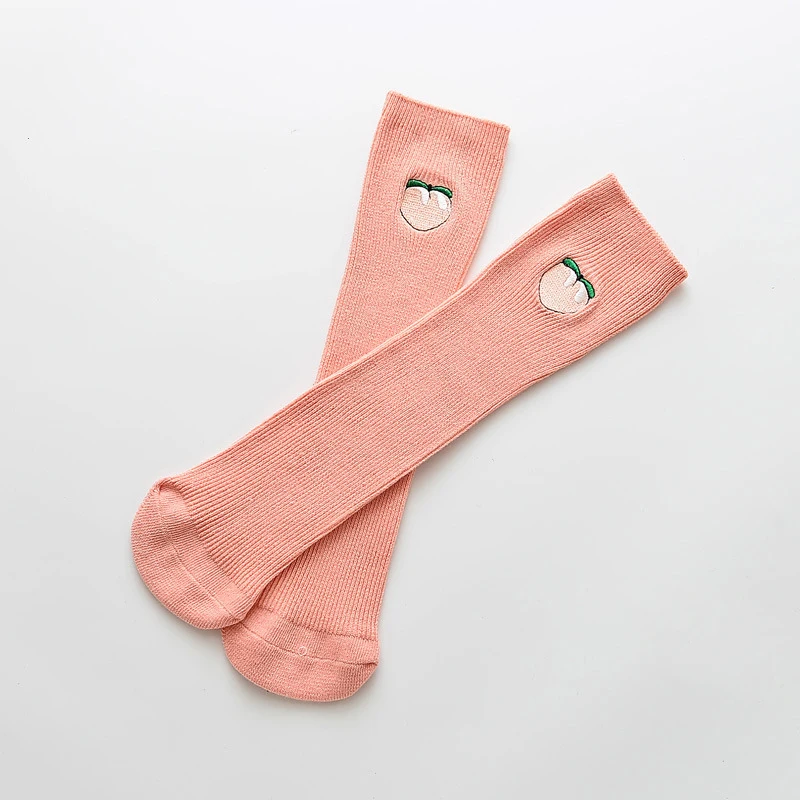 Cute Eggplant Avocado Kiwi fruit Orange Banana Peach pattern Baby Socks Combed Cotton Ribbed Cartoon Knee Length Socks for Kids