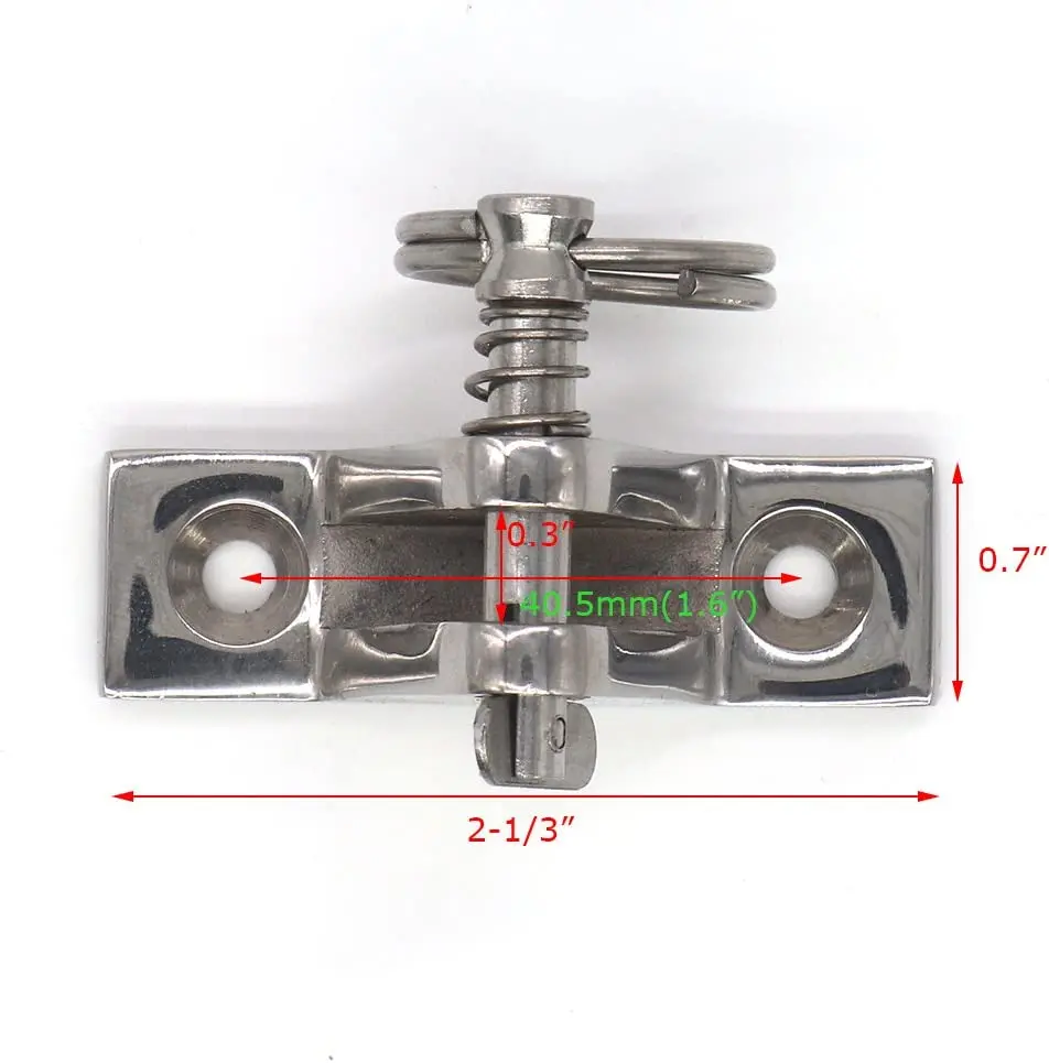 316 Stainless Steel Bimini Top 90 degree Deck Hinge with Quick Release Pin w/Drop Cam & Spring & Lanyard Prevents Loss