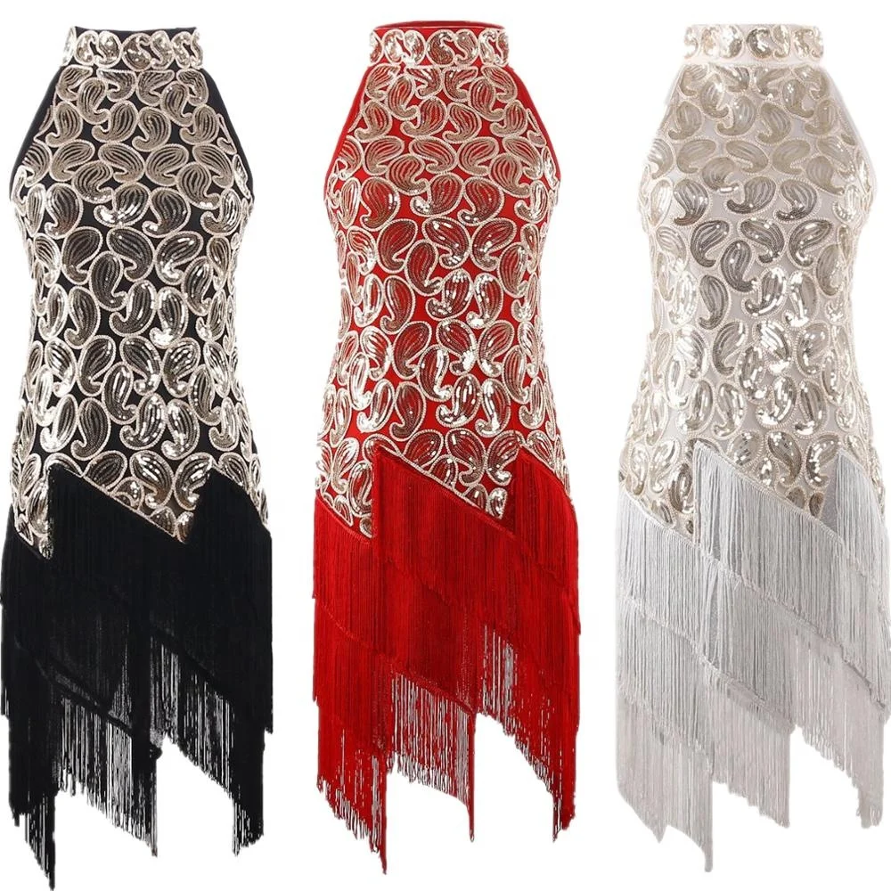 High Quality Latin Dance Costumes Performance Wear Sequin Dance Dress Gatsby Party Tassel Fancy Dresses