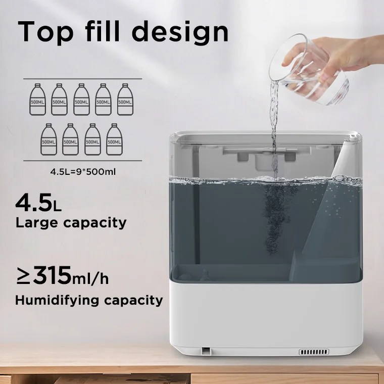 cool mist ultrasonic sterilization Purifying air touch control 4.5L top fill design Visible water level household humidifier