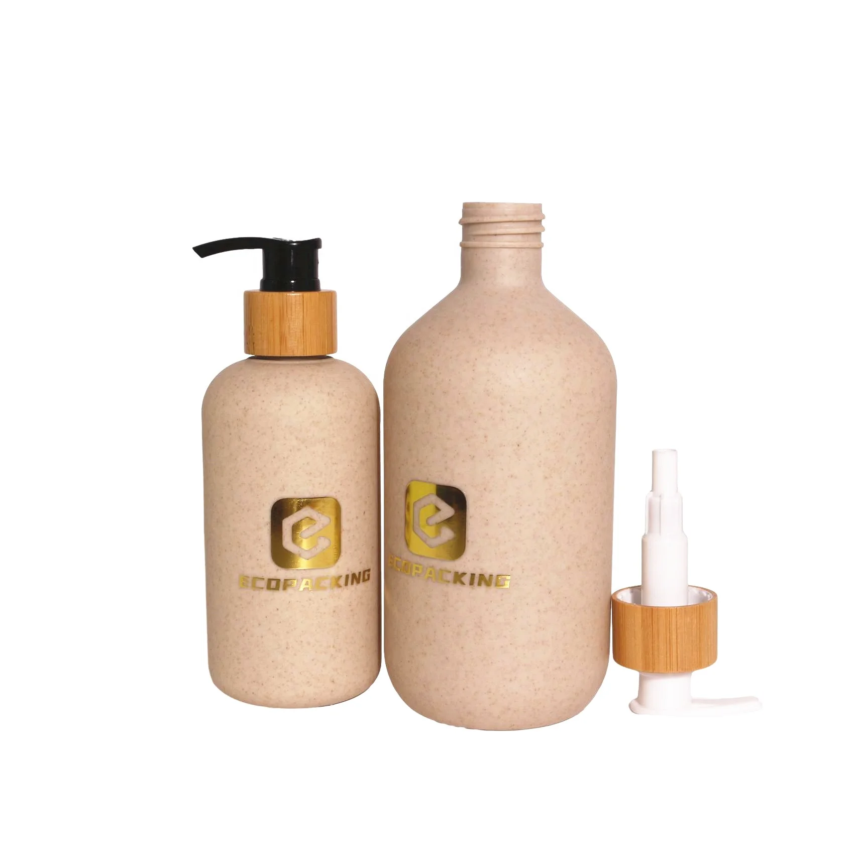 Bioplastic empty lotion pump bottle skincare wheat straws biodegradable bottle