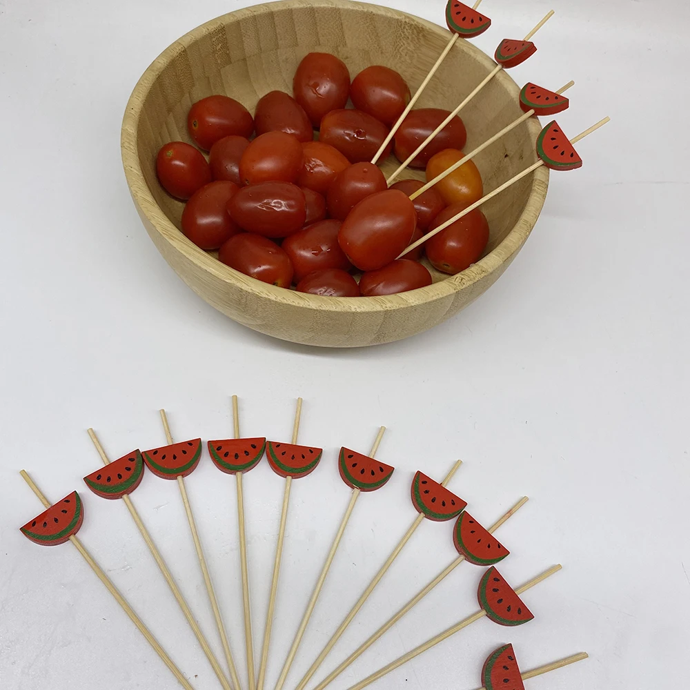Red Watermelon Cocktail Picks Bamboo Fancy Toothpicks for Appetizers Drinks Fruits Summer Party Food Garnish Skewer Sticks