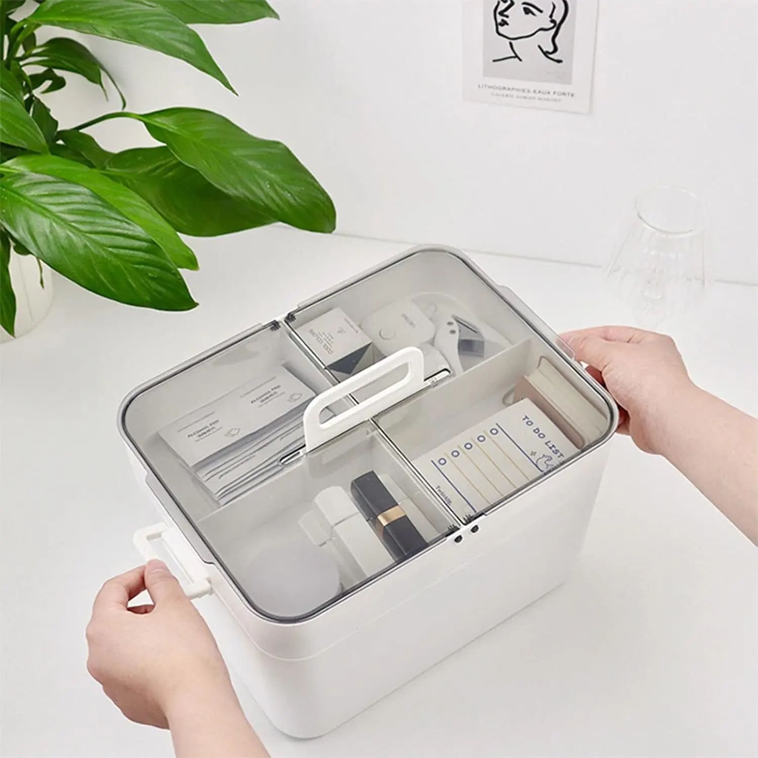 2 Layer First Aid Kit Plastic Medicine Pharmacy Sewing Storage Box Home Dorm Organization Makeup Organizer Bins with Handle