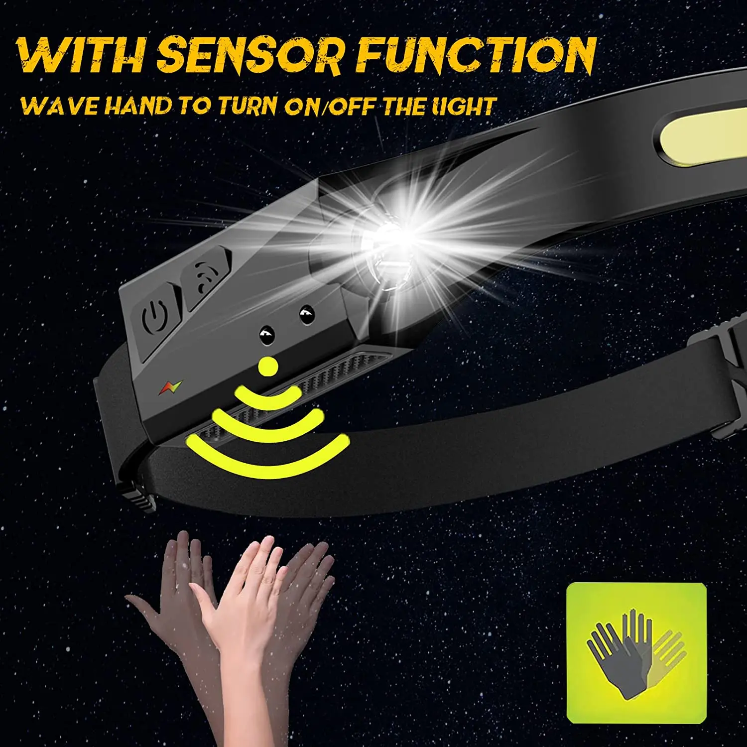 300 Lm Camping Helmet Flashlight Headlight Silicone COB Sensor Head Lamp Light Type-c Rechargeable Led Headlamps