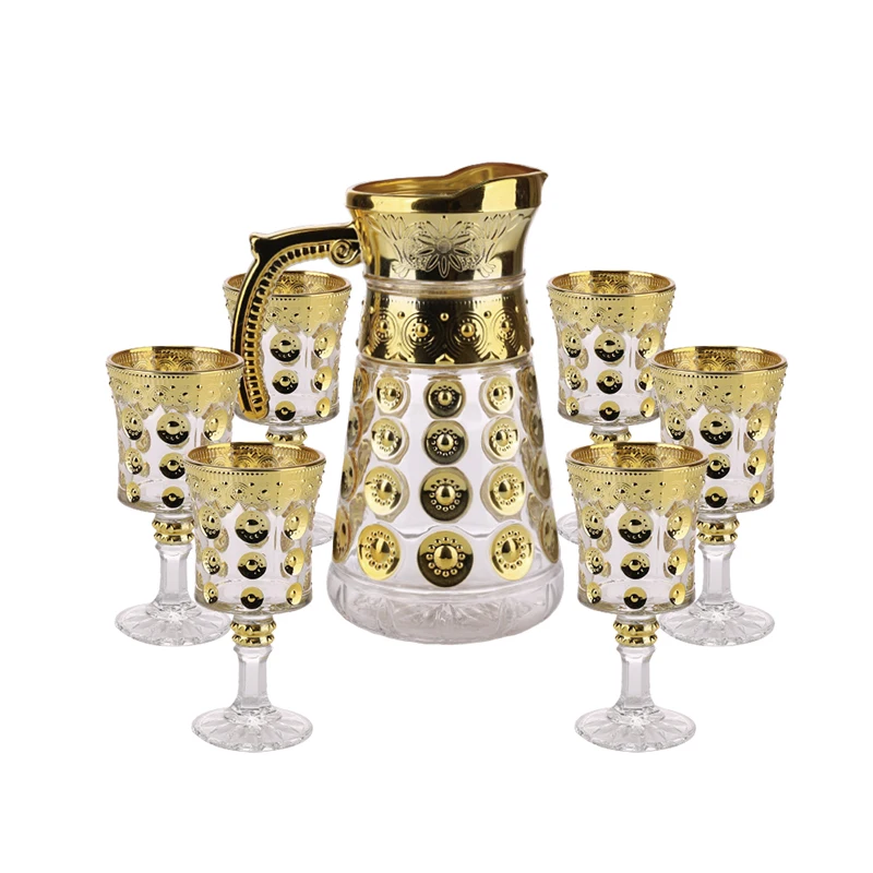 customized china supplier high  quality sprayed color 7pcs classic glass drinking set special base pitcher and tumbler set