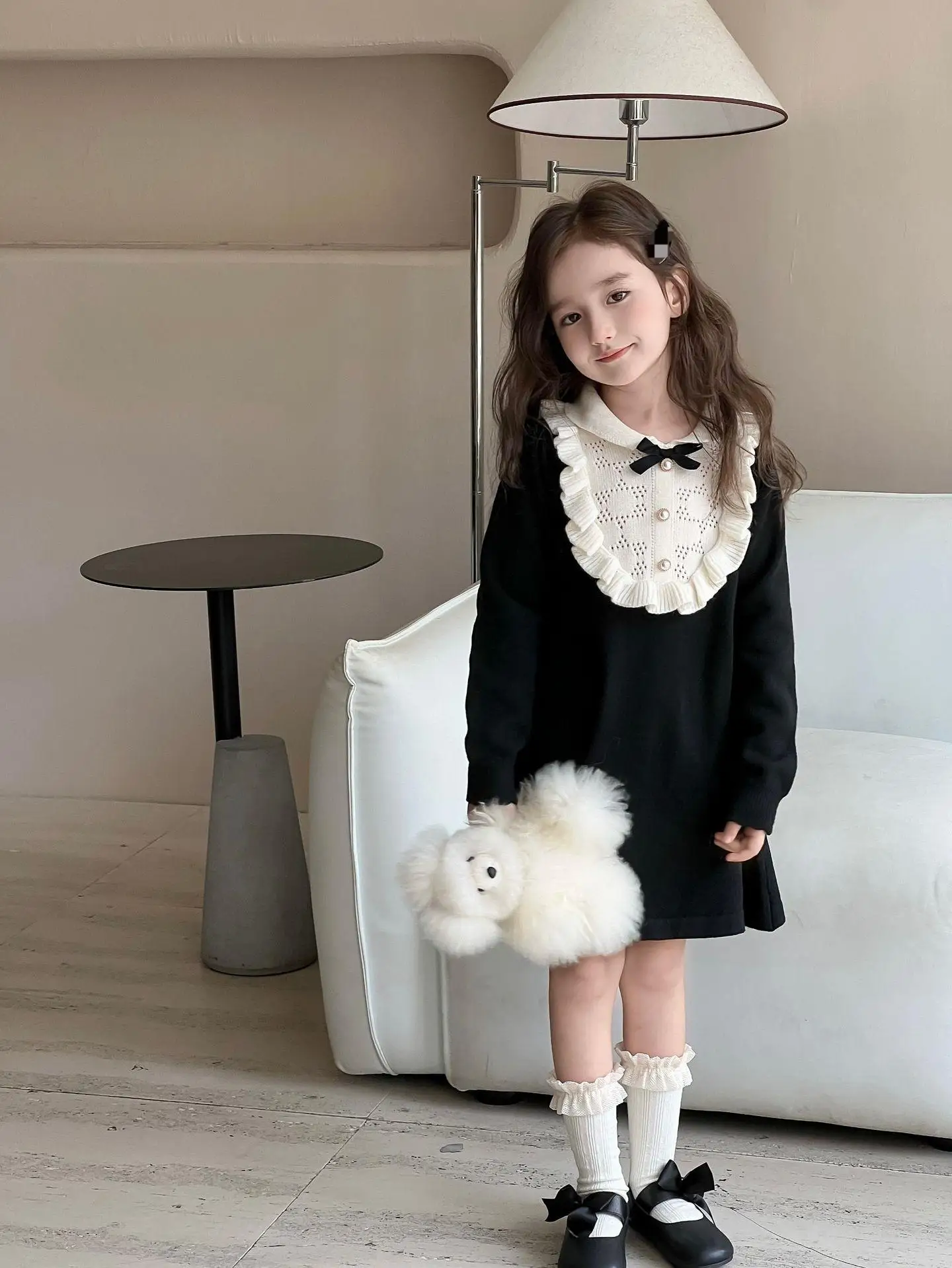 0669 autumn winter design little baby girls knitted dress infant toddler kids princess ruffles dress clothing wholesale