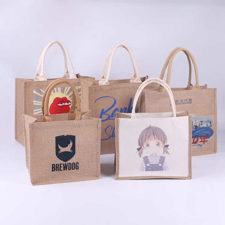 Wholesale Custom Printed Burlap Handbag Eco- Friendly Jute Tote Bag Reusable Shopping Small Waterproof Bags