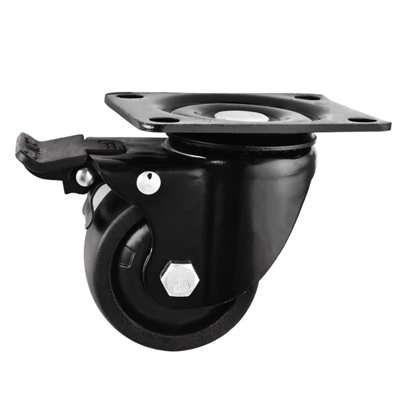 Wear resistant sheet metal casters nylon wheel 2.5 inch Low center gravity mask machine flat wheel caster with brake