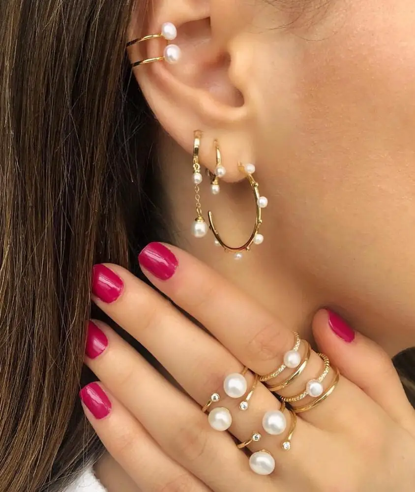 Summer New Fashion Sea Pearl Jewelry Gold Plated Double Wrap Fresh Pearl Ring