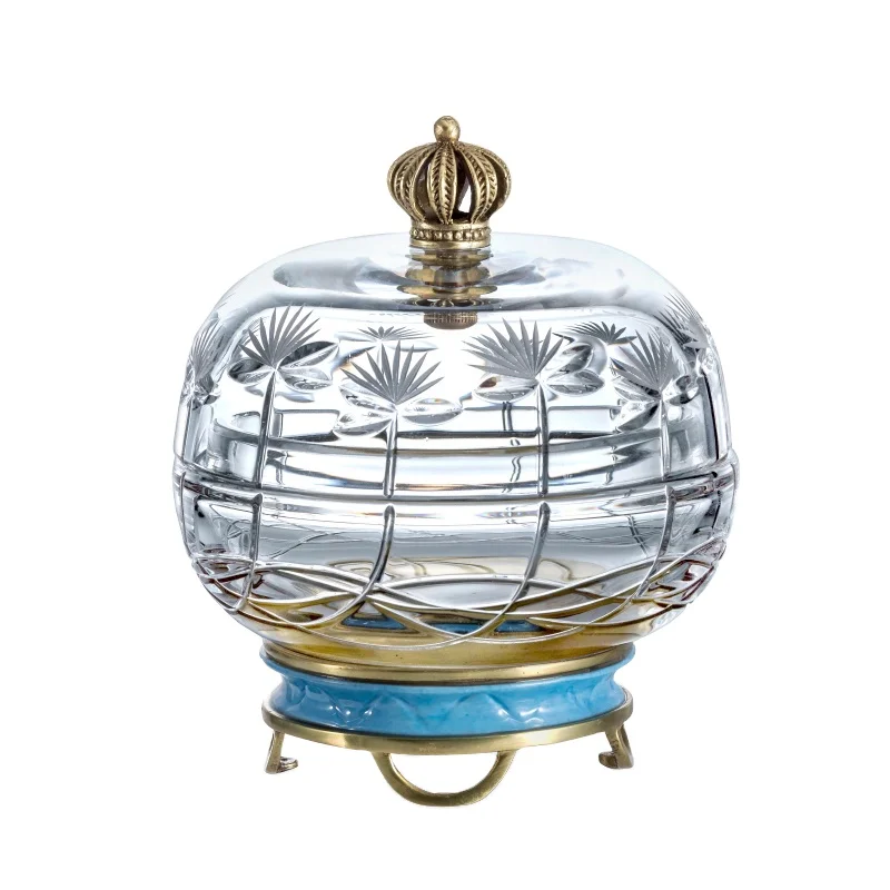 Brass or bronze home decorative fruit bowl with lid for hotel villa home accessories with fancy design clear crystal fruit bowl