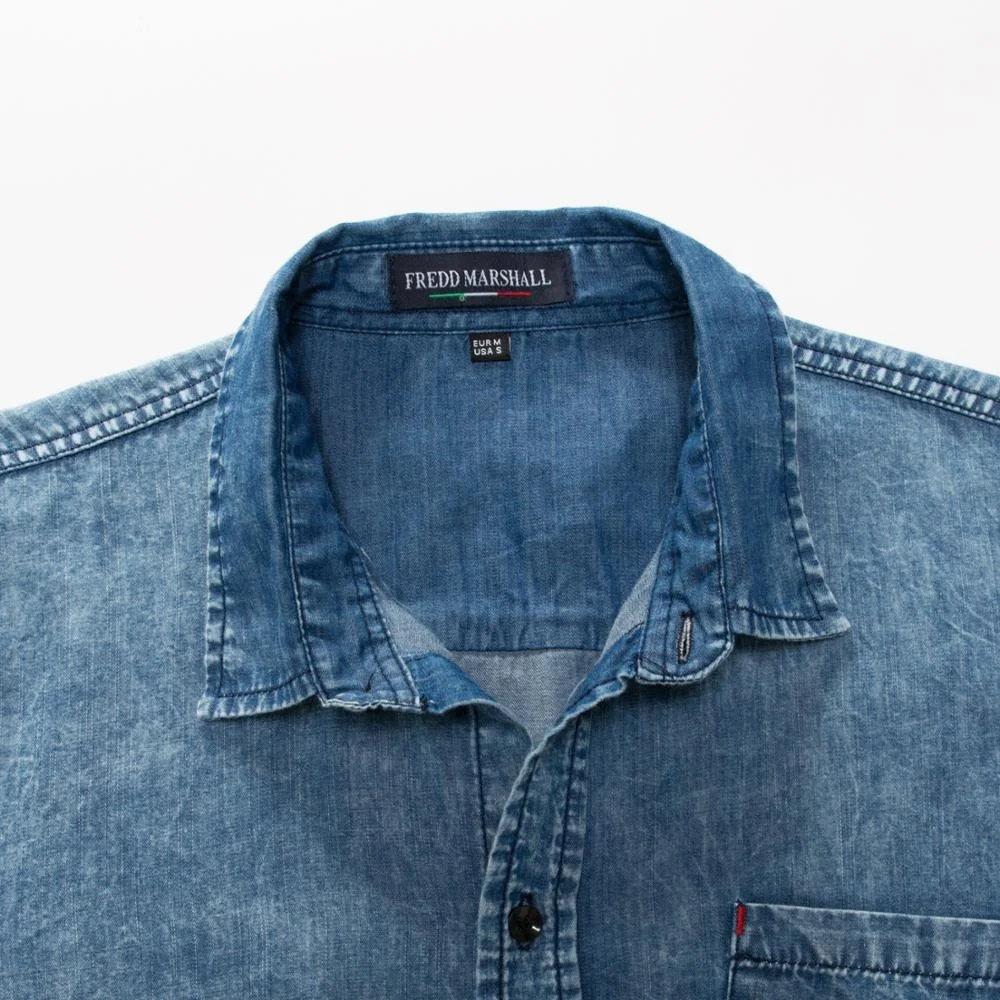 Hot Sale Formal Style 100% Cotton Slim Long Sleeve Business Denim Jean Shirt For Mens