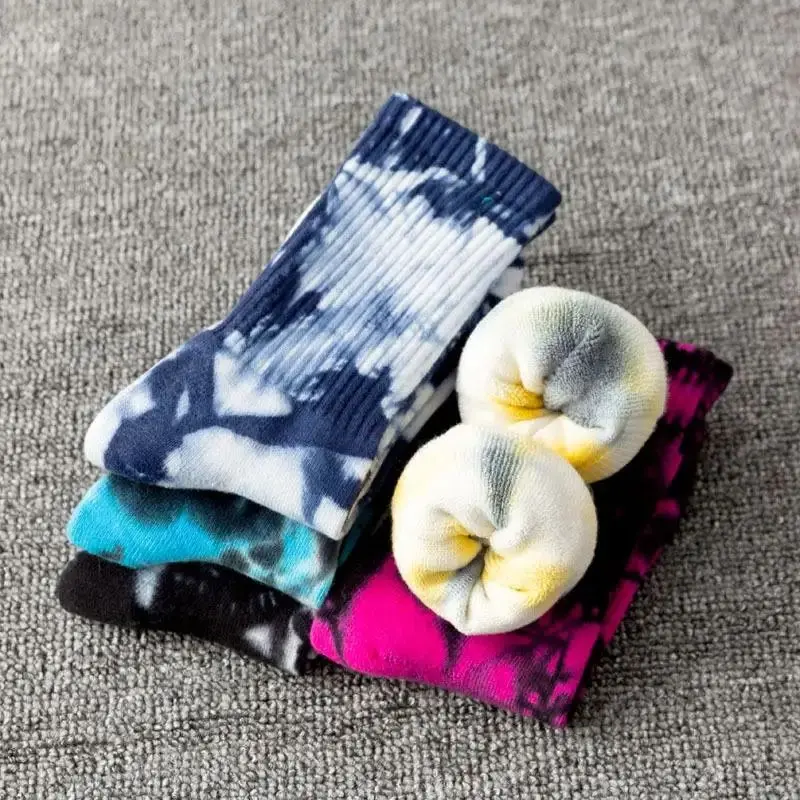 Hip-pop fashion tie dye street basketball skate sport tube socks breathable cotton tie dye athletic crew socks for men