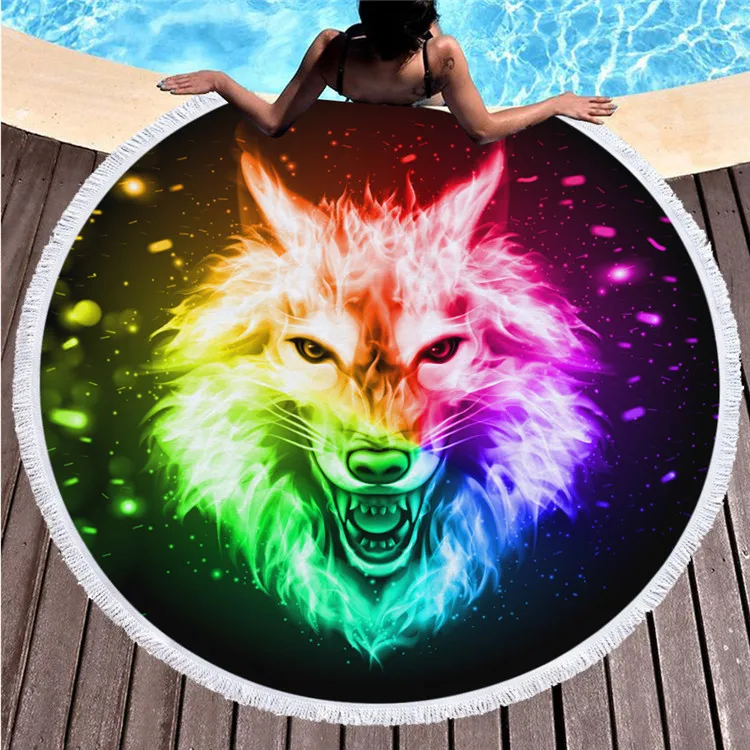 Factory Direct Round Printed Beach Towel Microfiber Plus Tassel Feel Soft Customizable Logo