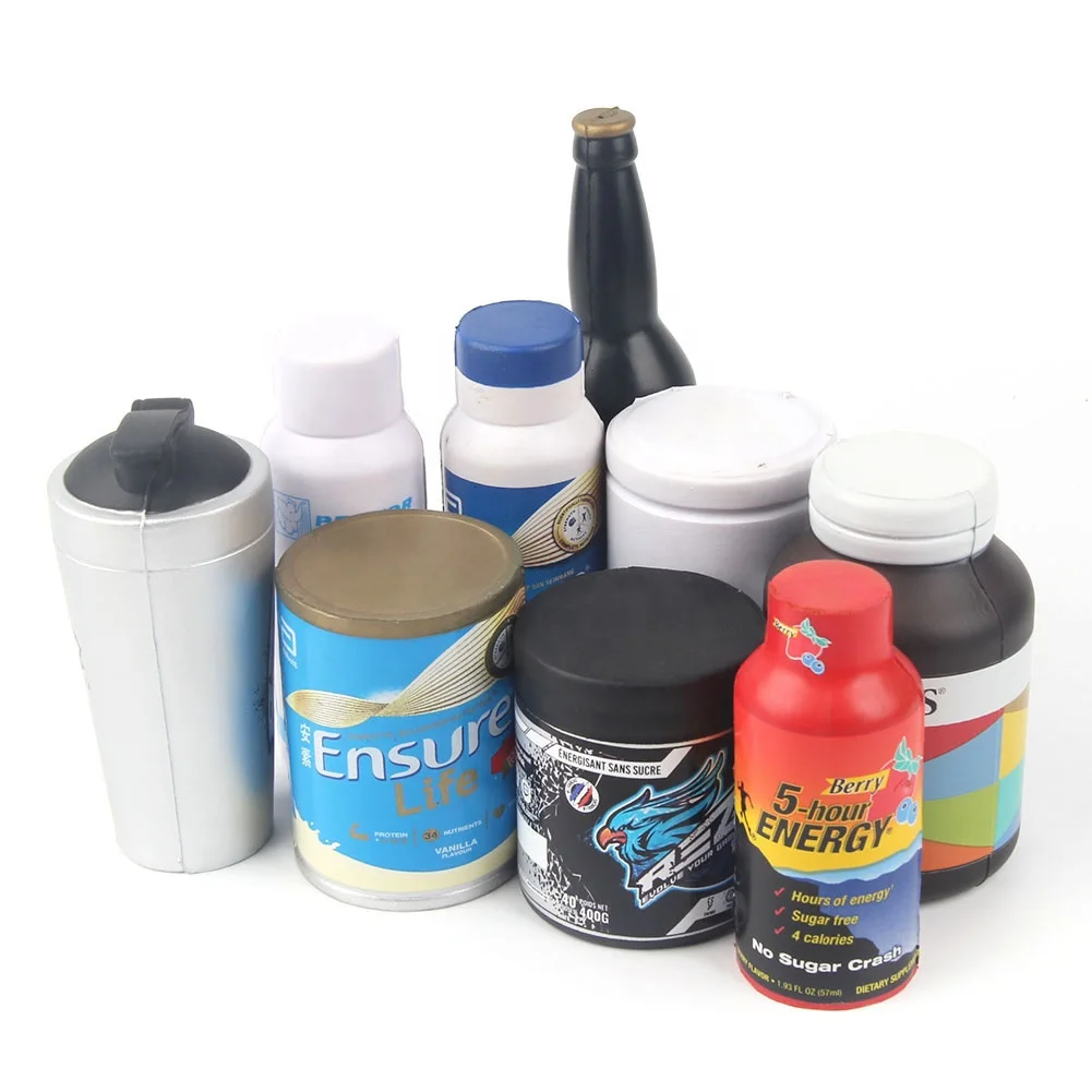 Custom Bottle Shape Stress Ball With Color Printing Logo Promotional Toys Jar Stress Ball Can Shape Stress Reliever