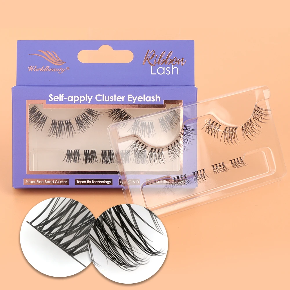 Worldbeauty glue-based bulk half strip lashes super thin band 3D faux mink lashes private label  pre cut segment lashes