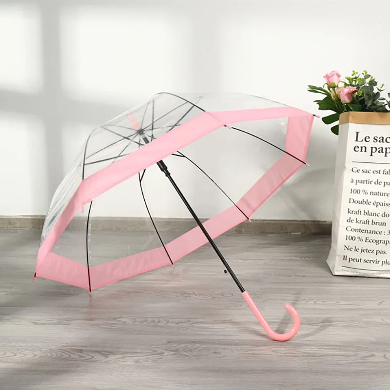 Полуавтоматический прозрачный купольный Зонт с цветным покрытием и пластиковой изогнутой ручкой, 23 дюйма