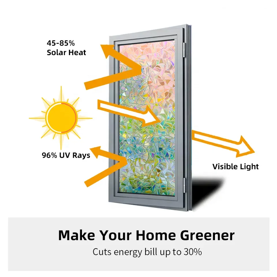 PVC Rainbow 3D Window Film Static Cling Glass Sticker UV Protection and Energy Saving No Glue Required