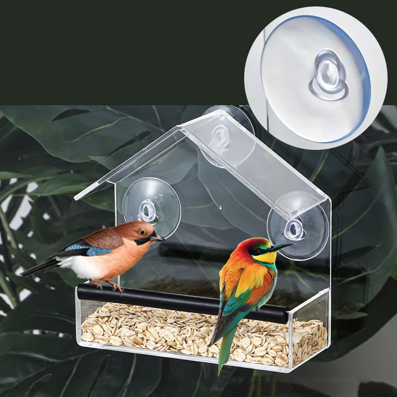 Hot Selling Acrylic Bird Cage Outdoor Adsorption Bird Feeder Transparent Plexiglass Pet Bird Feeder
