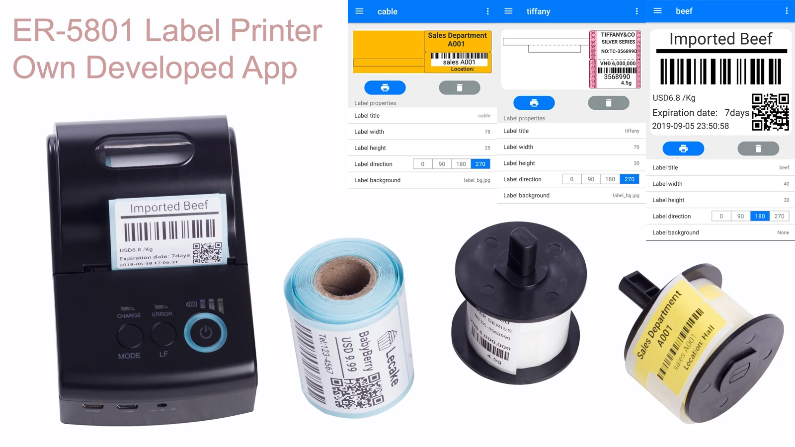 ER-5801 Best Price Printing Machine Barcode Label Thermal Printer Black and White Thermal Receipt Printer 80mm Stock 50mm 58mm