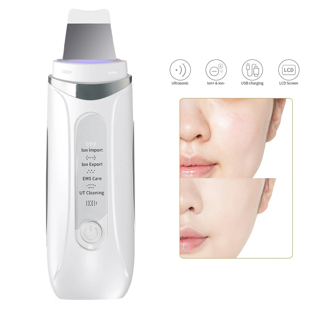 Professional Ultrasonic Skin Scrubber Machine Multifunctional Anti-Spatula Facial Pore Cleaner Heating Device for Face Peeling