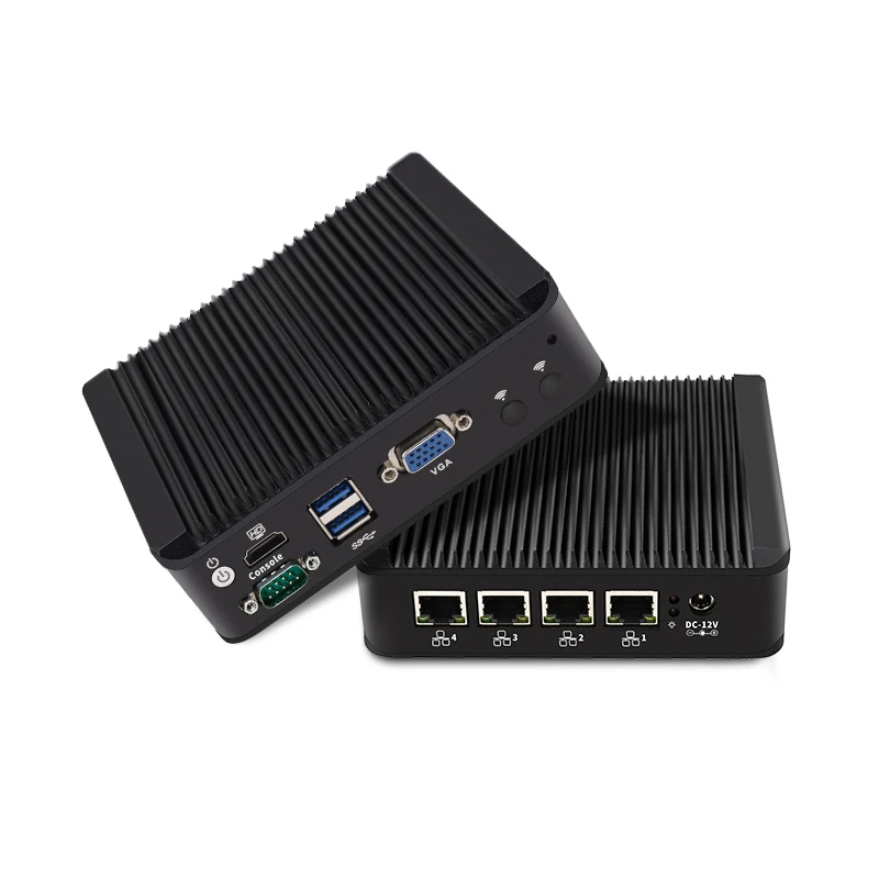 Fanless j4125 quad core mini linux pc 4 lan micro firewall appliance of 1COM HD VGA