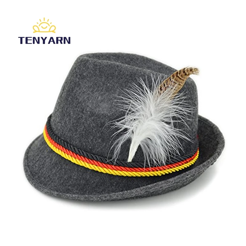 Tenyarn 2023 Feather Decorative Fedora Custom Wool Felt German Oktoberfest Hat China Wholesale