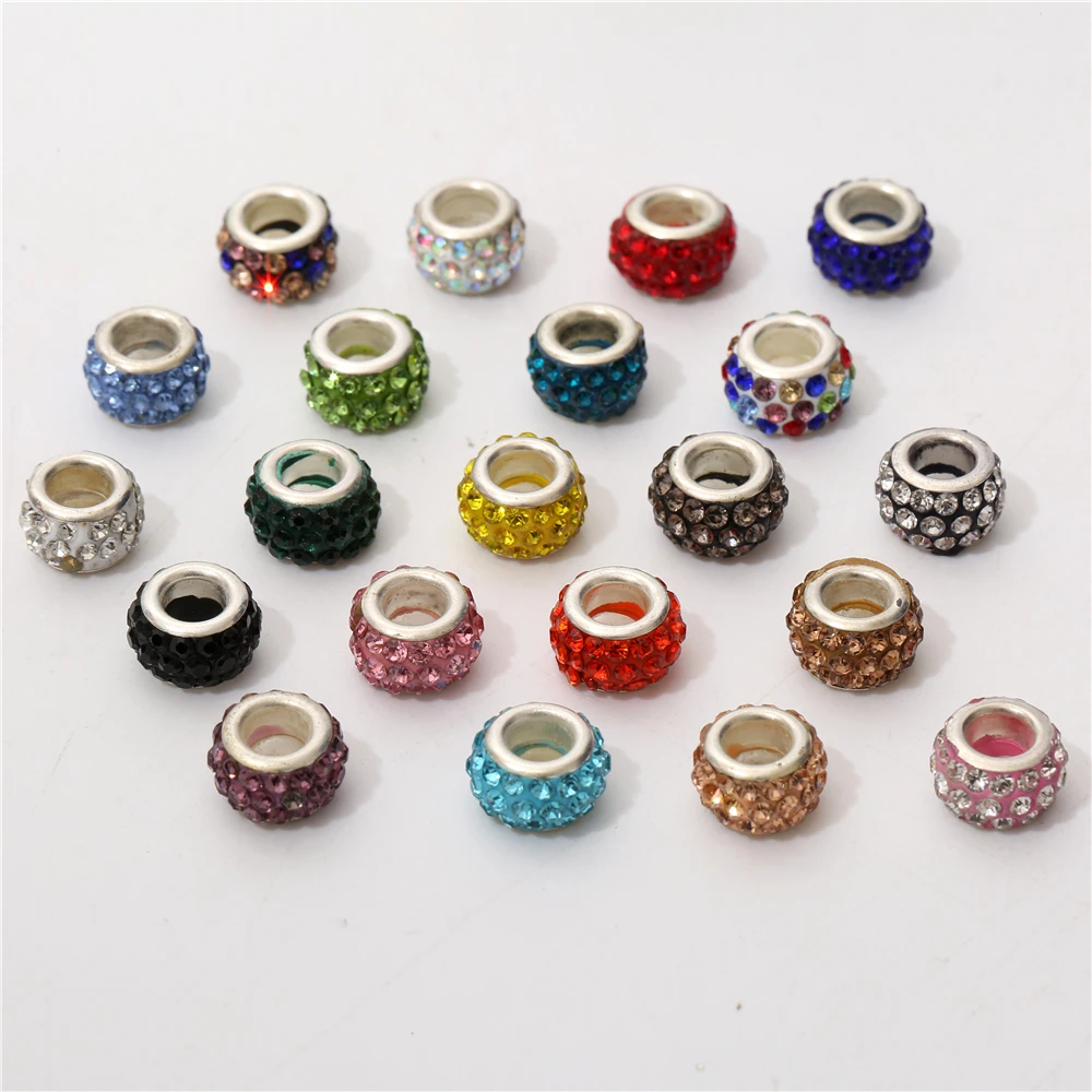12mm Large Hole Color Rondelle Spacer Beads Rhinestone Hair Beads for Bracelet Snake Chain Charm Bracelet