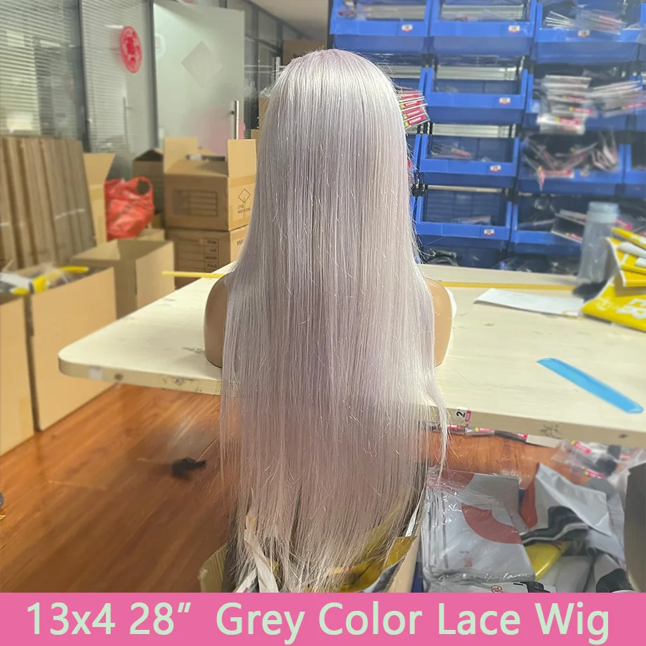 Lace Closure Brazilian Remy Straight Human Hair Wig Gray Color Blonde Hd 30 Inch Gray Hair Wig Silver Color Lace Frontal Wig