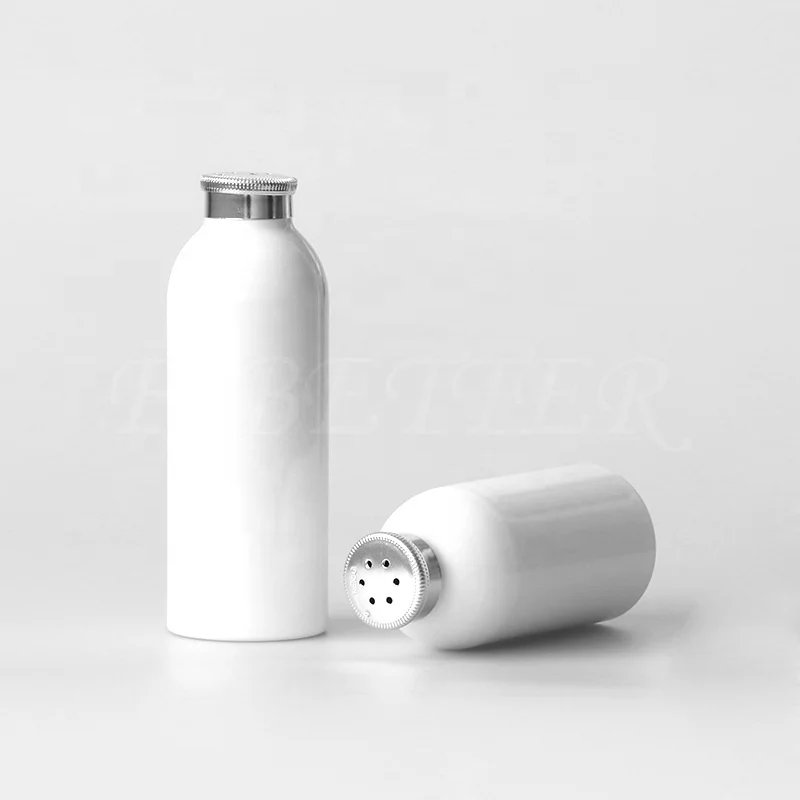 60g empty luxury aluminum white talcum powder shaker bottle with twist sifter cap for dry shampoo packaging