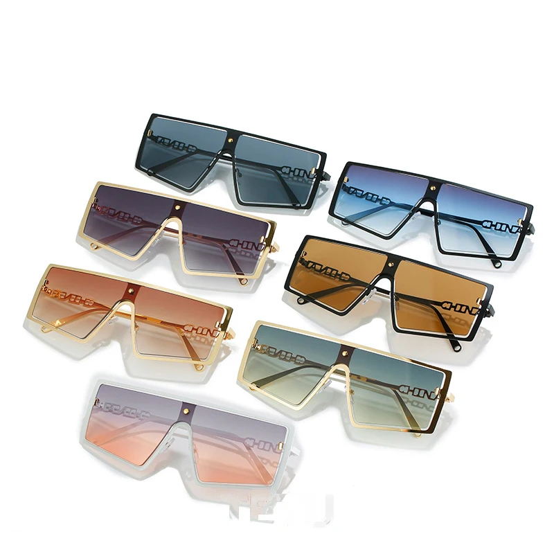 Wholesale New Luxury Trendy Cutout Conjoined Oversized PC Metal Shades Sun Glasses Fashion Candy Color Black Womens Sunglasses