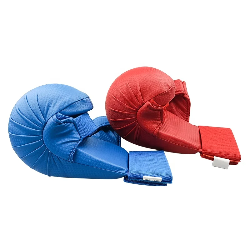 Very thick foam White red blue WKF training sparring karate hand gloves pads