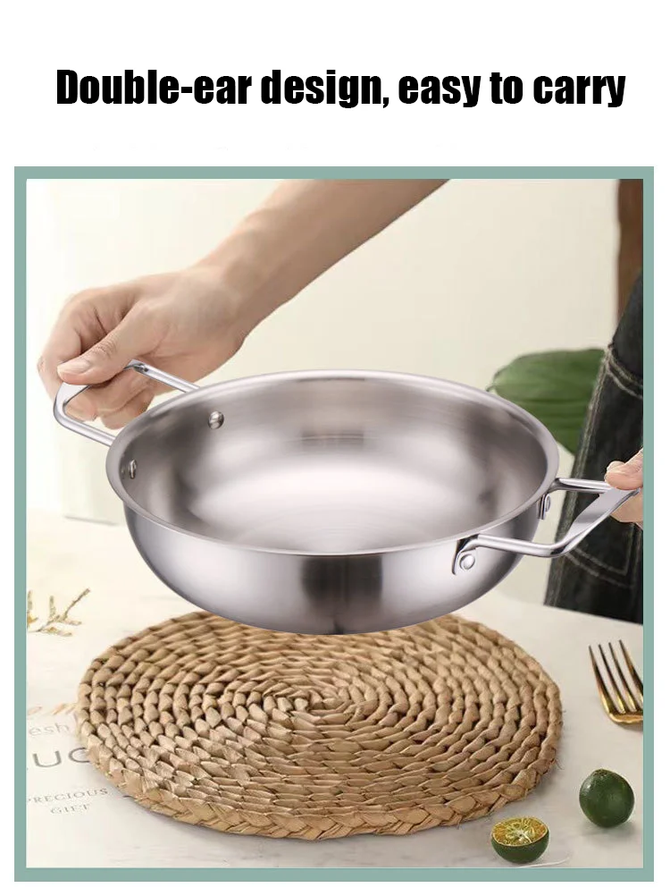 Seadfood Paella Pans golden cooking non stick stainless steel double ear Korean handle pot frying pan
