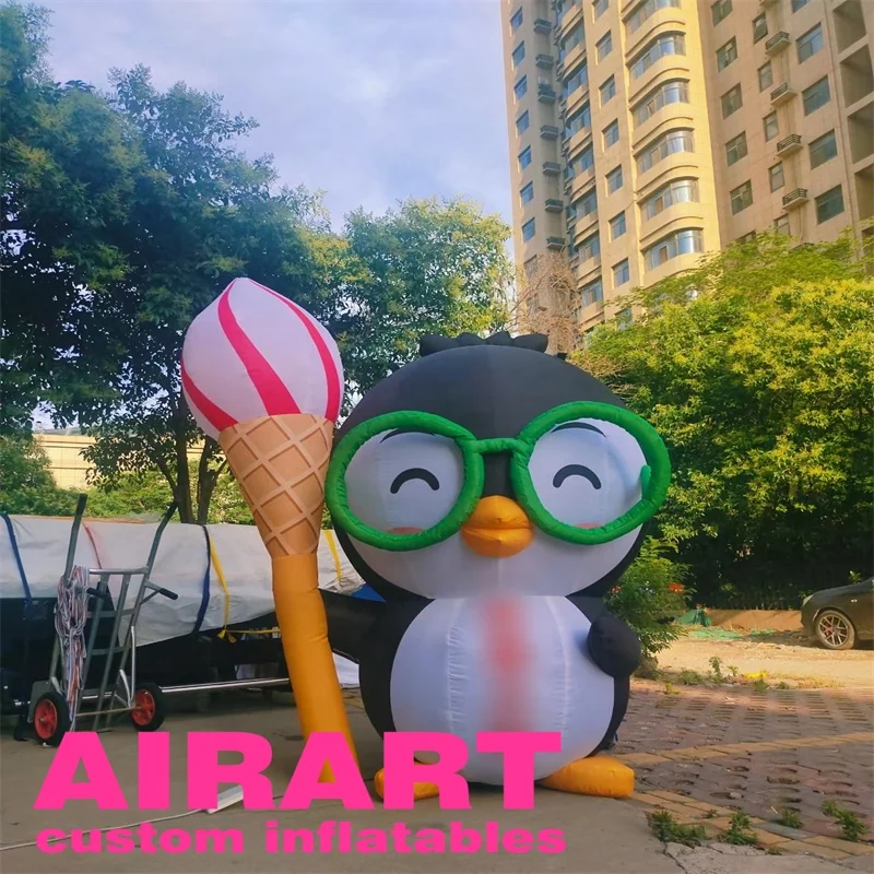 Promotion Advertising Decoration Inflatable Cartoon Penguin With Giant Ice Cream Cone