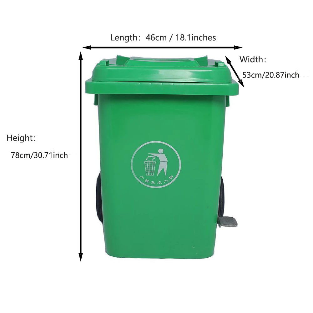 100 Liter Plastic Dustbin Garbage Bin Outdoor Removable Trash Can Waste Bins With 2 Wheels