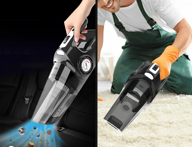 4 In 1 Powerful Car Vacuum Cleaner Car Air Compressor Tire Pressure Gauge Cord Vacuum Cleaner For Car With LED Light