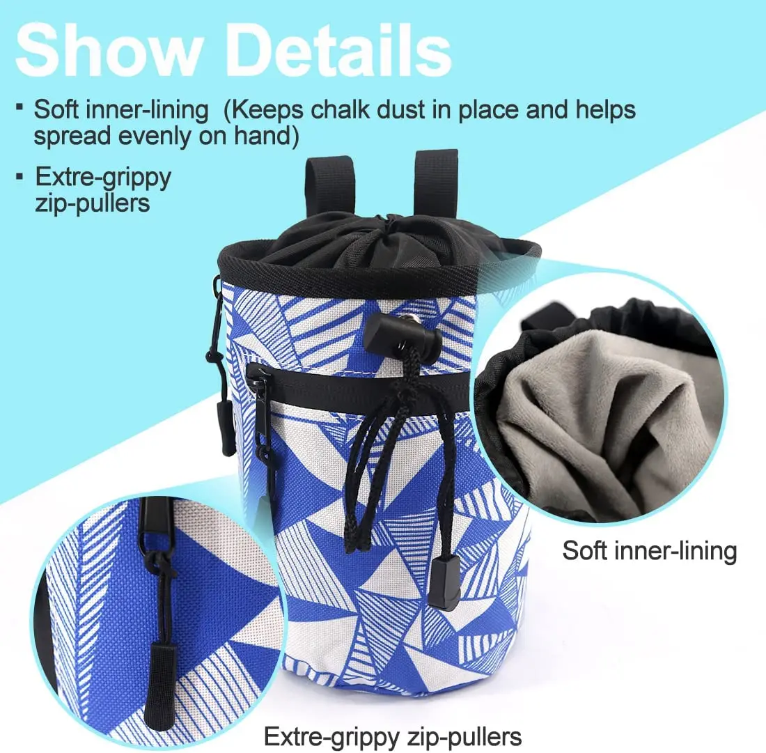 Custom Popular Belt Rock Climbing Chalk Bag Magnesium Powder Chalk Bucket with Elastic Brush Holder