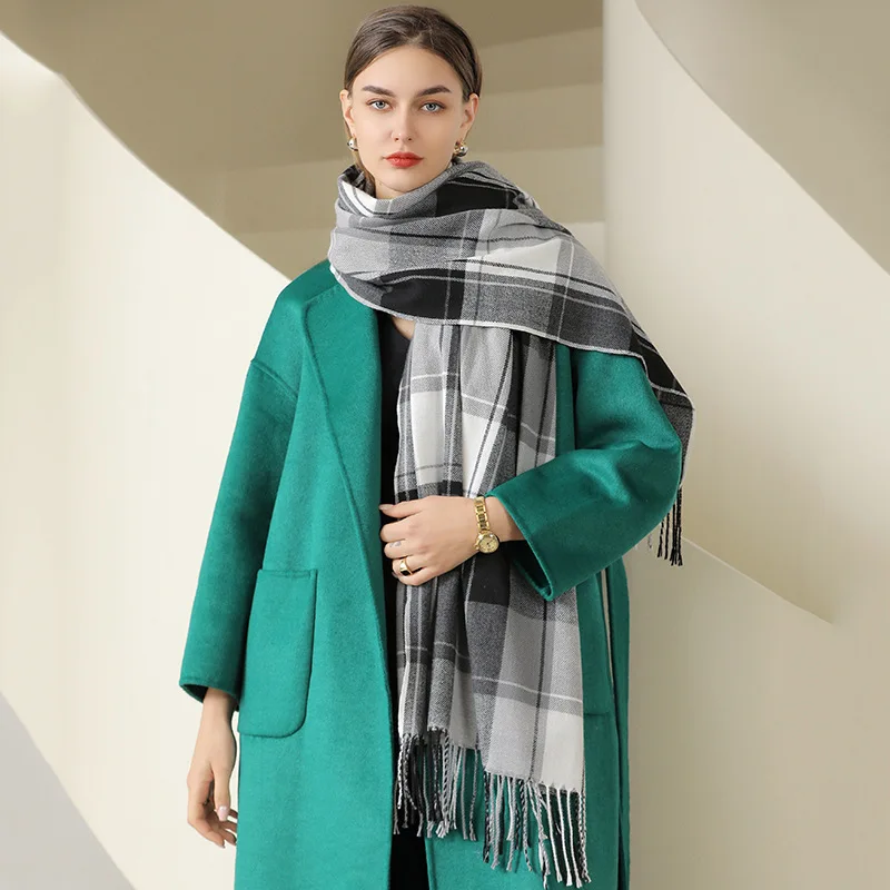 Super soft lambswool cashmere scarf classic check plaid wool scarf fluffy cheap winter scarf
